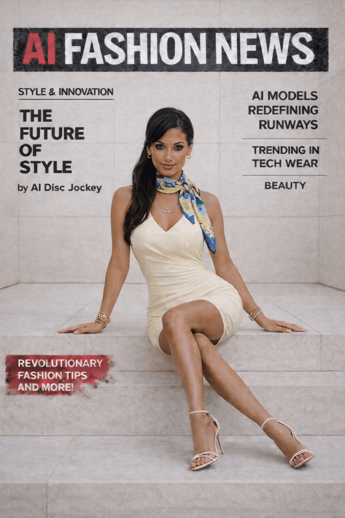 AI Fashion Model v8 three by AI Disc Jockey for AI Fashion News
